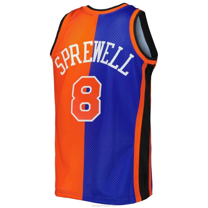 NBA 0F6D7304 camiseta new york knicks latrell sprewell mitchell & ness azul/naranja hardwood classics split swingman jersey