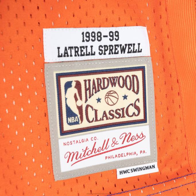 NBA 0F6D7304 camiseta new york knicks latrell sprewell mitchell & ness azul/naranja hardwood classics split swingman jersey