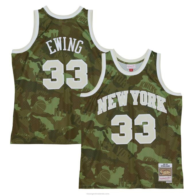 NBA 0F6D868 camiseta de los new york knicks patrick ewing mitchell & ness camo hardwood classics ghost green swingman