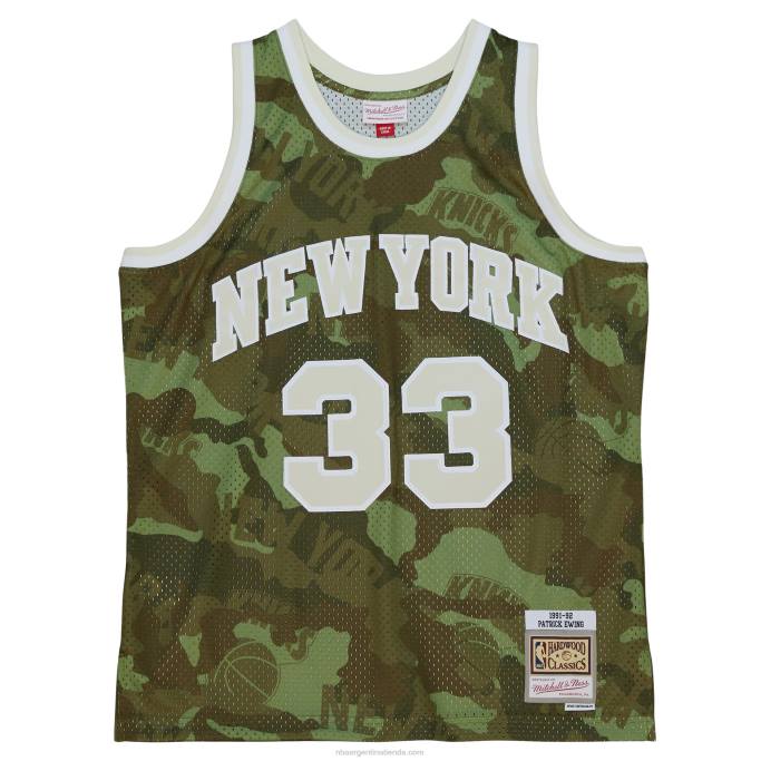 NBA 0F6D868 camiseta de los new york knicks patrick ewing mitchell & ness camo hardwood classics ghost green swingman