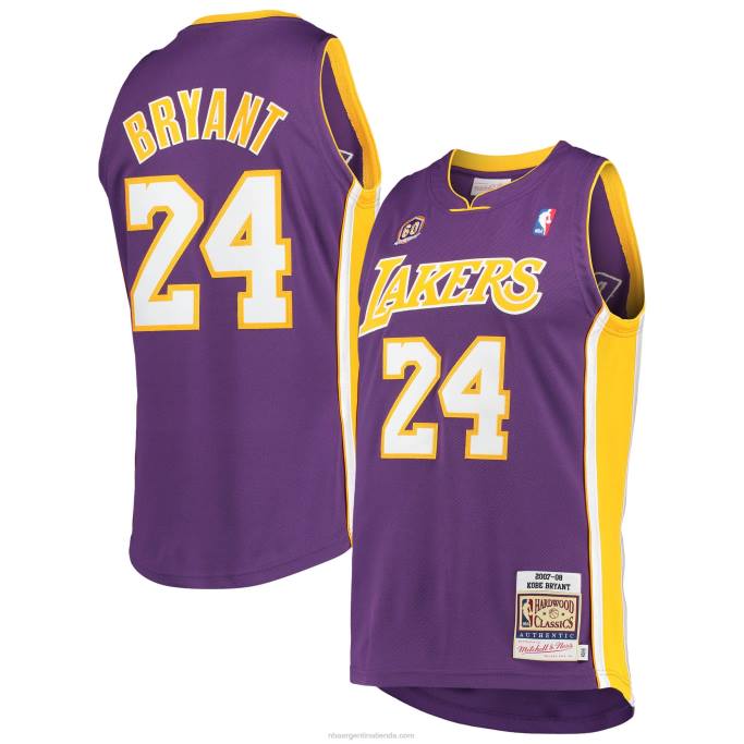 NBA 0F6D1009 los angeles lakers kobe bryant mitchell & ness púrpura hardwood classics 60th temporada auténtico jersey