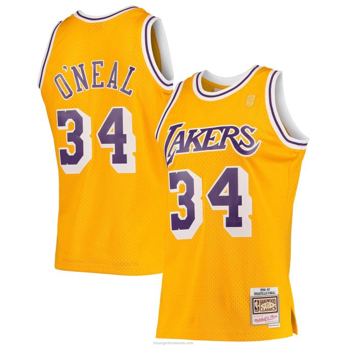 NBA 0F6D142 los angeles lakers shaquille o'neal mitchell & ness oro hardwood classics swingman jersey