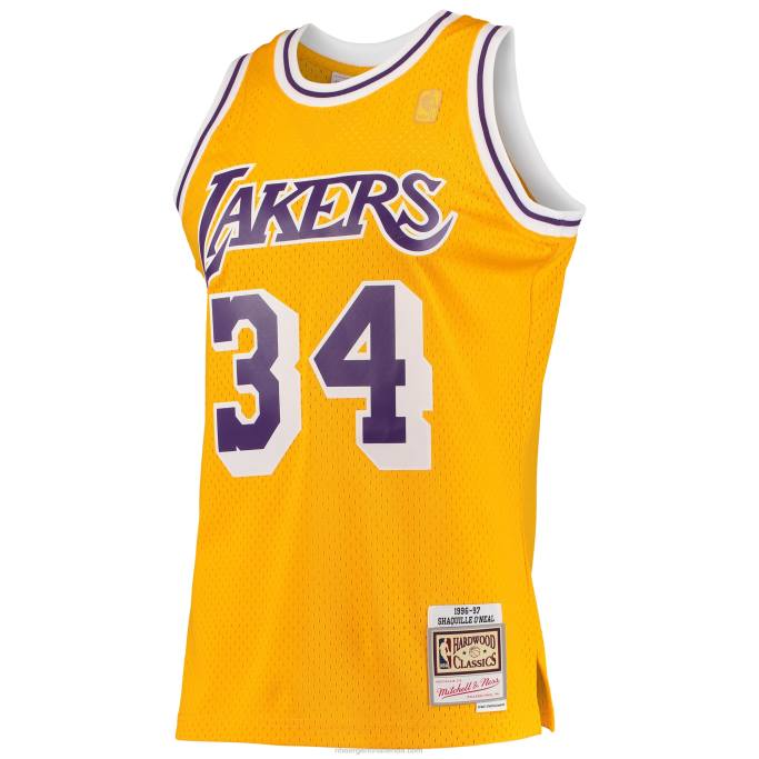 NBA 0F6D142 los angeles lakers shaquille o'neal mitchell & ness oro hardwood classics swingman jersey