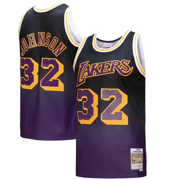 NBA 0F6D1500 los angeles lakers magic johnson púrpura / negro hardwood classics fadeaway swingman jugador jersey