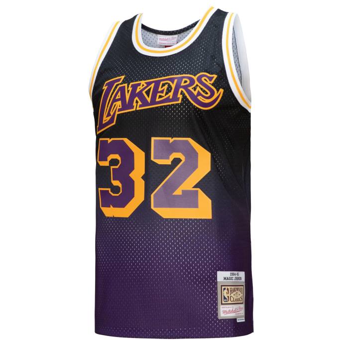 NBA 0F6D1500 los angeles lakers magic johnson púrpura / negro hardwood classics fadeaway swingman jugador jersey