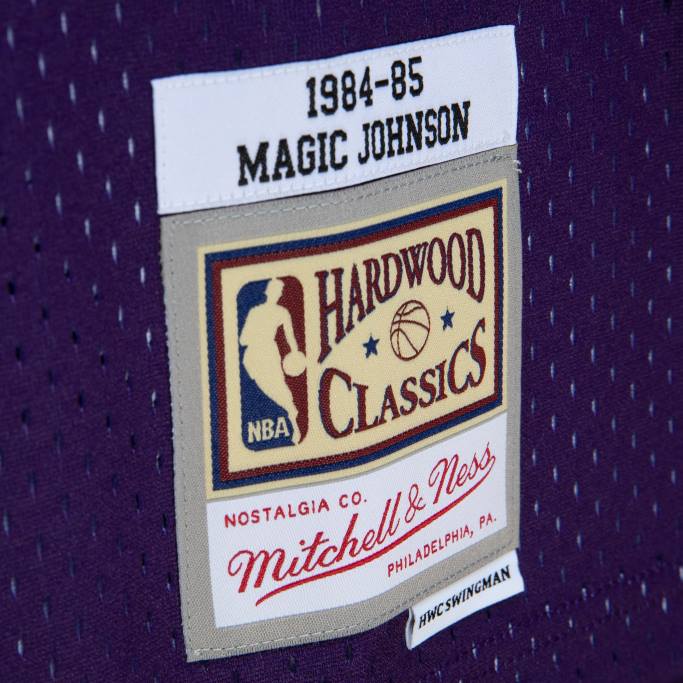 NBA 0F6D1500 los angeles lakers magic johnson púrpura / negro hardwood classics fadeaway swingman jugador jersey
