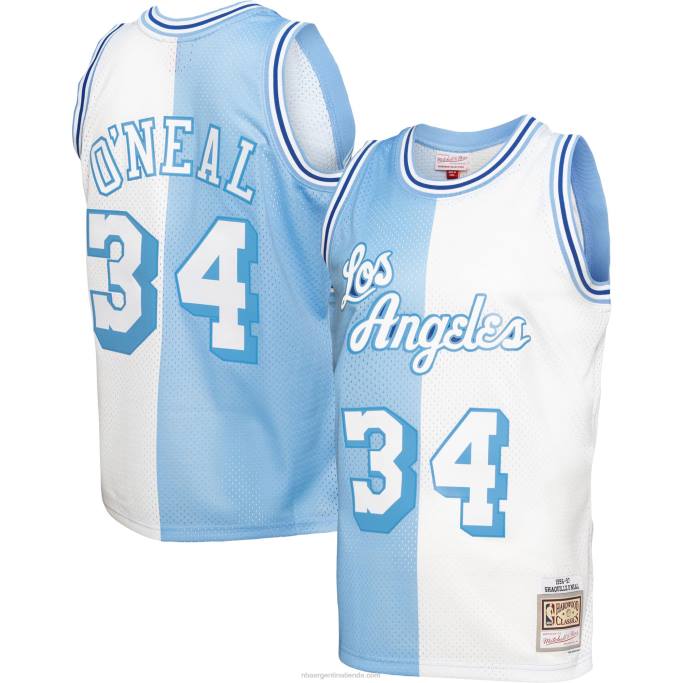NBA 0F6D150 los angeles lakers shaquille o'neal polvo azul / blanco hardwood classics split swingman jersey