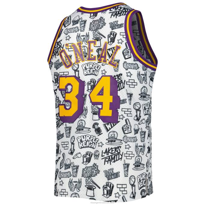 NBA 0F6D1536 los angeles lakers shaquille o'neal mitchell & ness blancas de madera dura clásicas garabatos swingman jersey