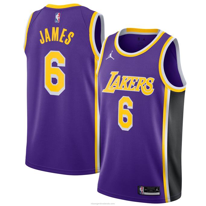 NBA 0F6D179 Los angeles lakers lebron james jordan marca púrpura # 6 swingman player jersey