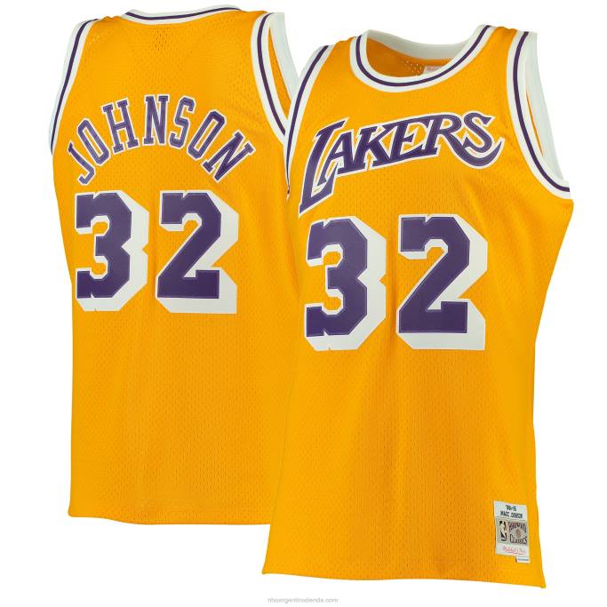 NBA 0F6D190 los angeles lakers magic johnson mitchell & ness gold hardwood classics swingman jersey
