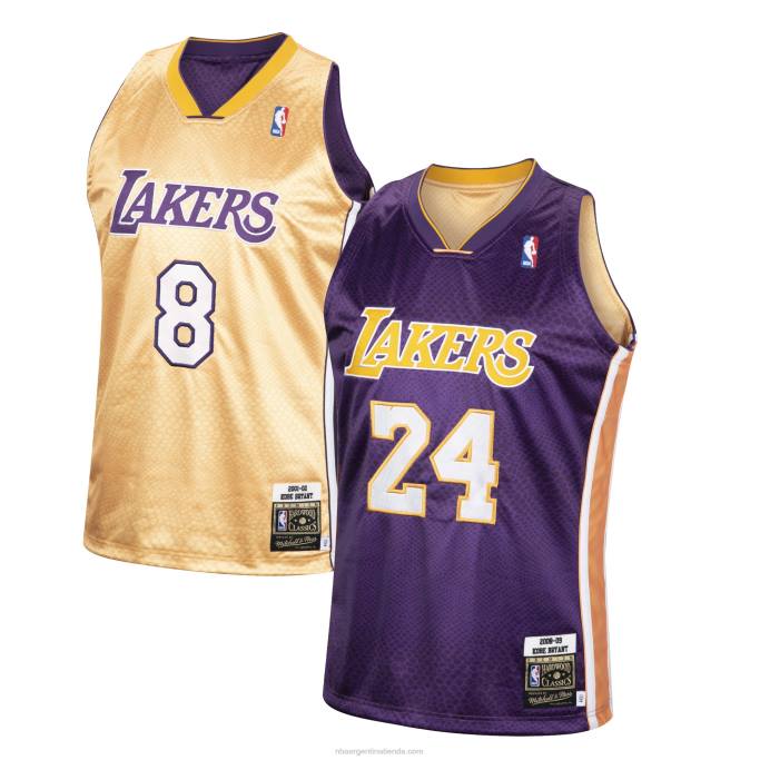 NBA 0F6D1924 Los angeles lakers kobe bryant mitchell & ness jersey auténtico reversible dorado/púrpura