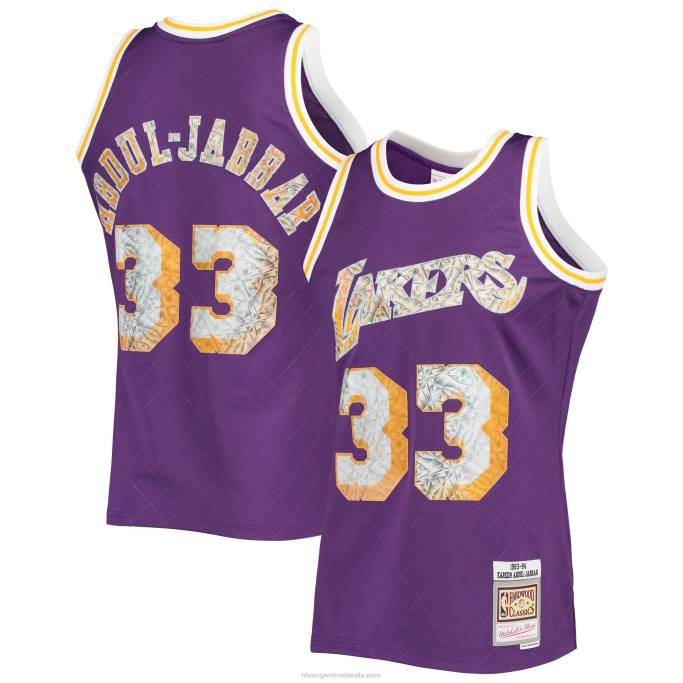 NBA 0F6D1944 los angeles lakers kareem abdul-jabbar púrpura madera dura 75 aniversario diamante swingman jersey