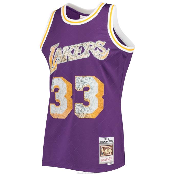 NBA 0F6D1944 los angeles lakers kareem abdul-jabbar púrpura madera dura 75 aniversario diamante swingman jersey