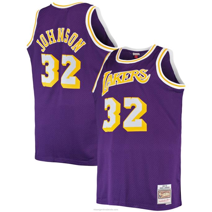 NBA 0F6D246 los angeles lakers magic johnson mitchell & ness púrpura grande y alto clásico de madera dura swingman jersey