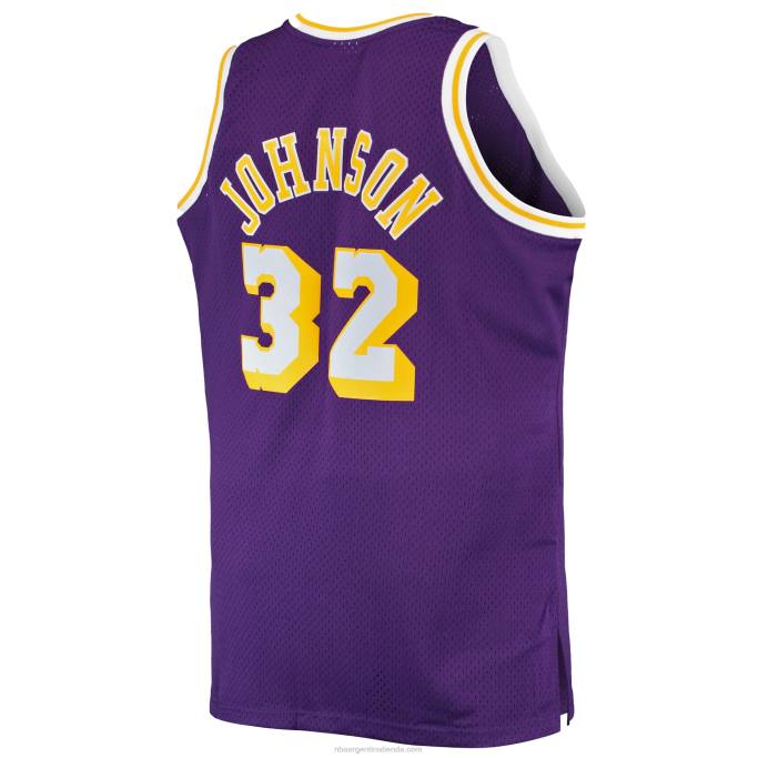 NBA 0F6D246 los angeles lakers magic johnson mitchell & ness púrpura grande y alto clásico de madera dura swingman jersey