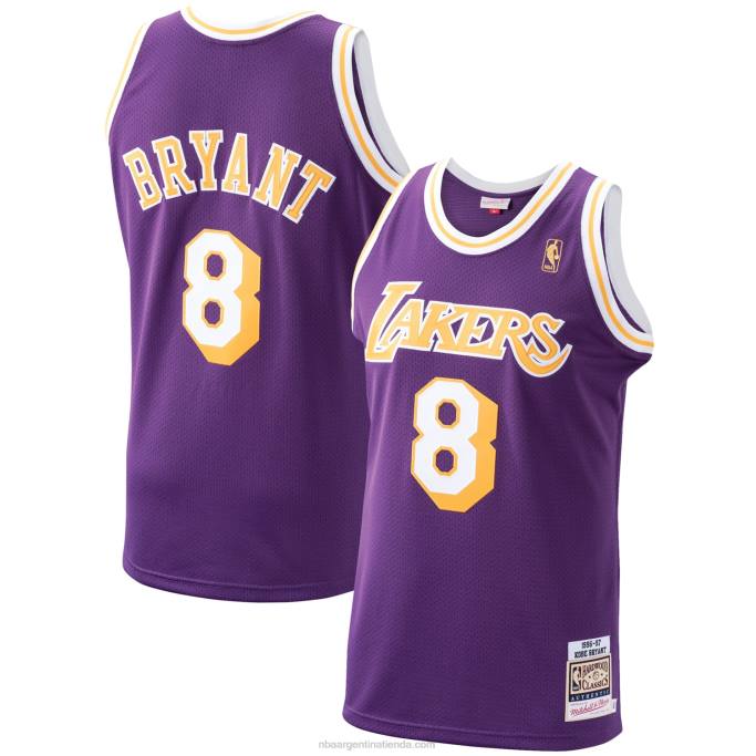 NBA 0F6D2729 los angeles lakers kobe bryant mitchell & ness púrpura clásico de madera dura auténtico playera de jugador
