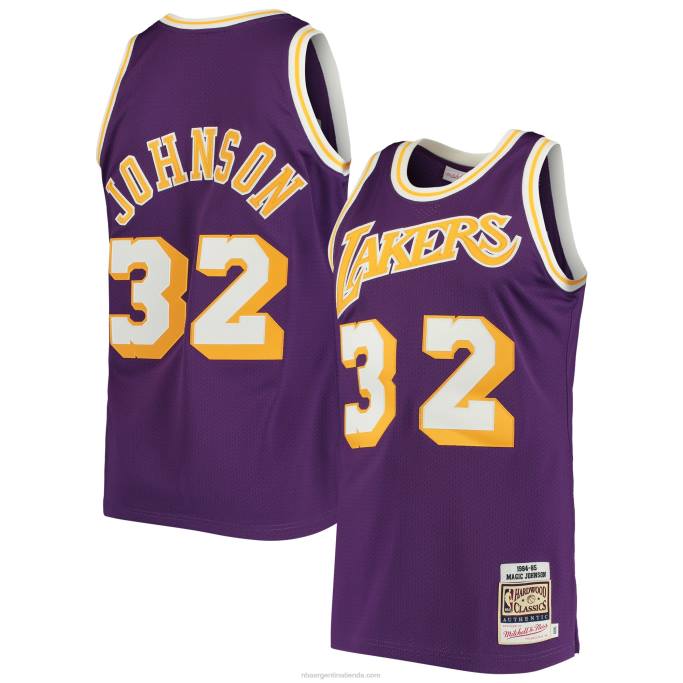 NBA 0F6D2835 los angeles lakers magic johnson mitchell & ness púrpura 1984 hardwood classics auténtico jersey