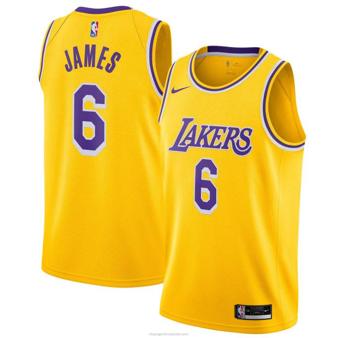 NBA 0F6D33 Los angeles lakers lebron james nike oro # 6 swingman jugador jersey