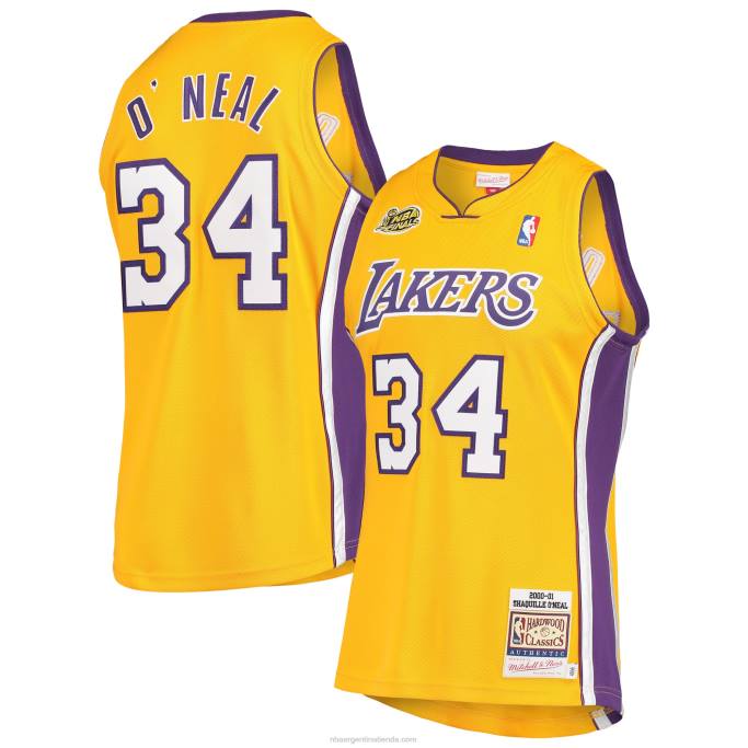 NBA 0F6D3600 los angeles lakers shaquille o'neal gold 2000 final hardwood classics jersey auténtico