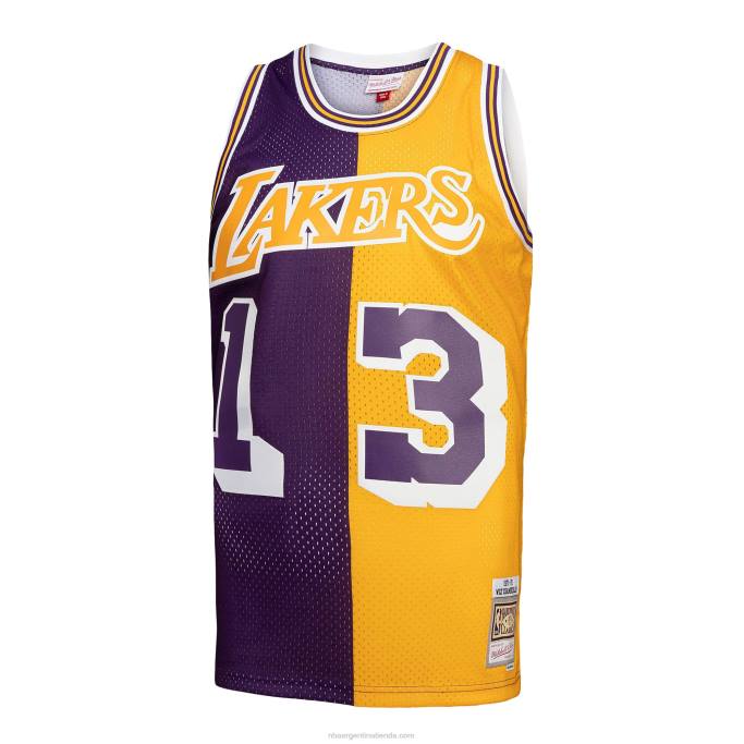 NBA 0F6D4704 Los angeles lakers wilt chamberlain púrpura/dorado hardwood classics 1971-72 split swingman jersey