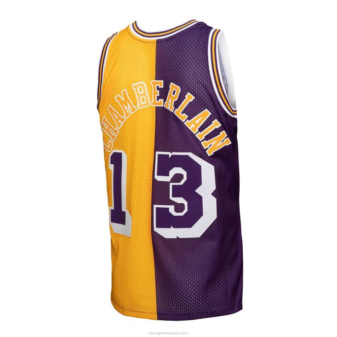 NBA 0F6D4704 Los angeles lakers wilt chamberlain púrpura/dorado hardwood classics 1971-72 split swingman jersey