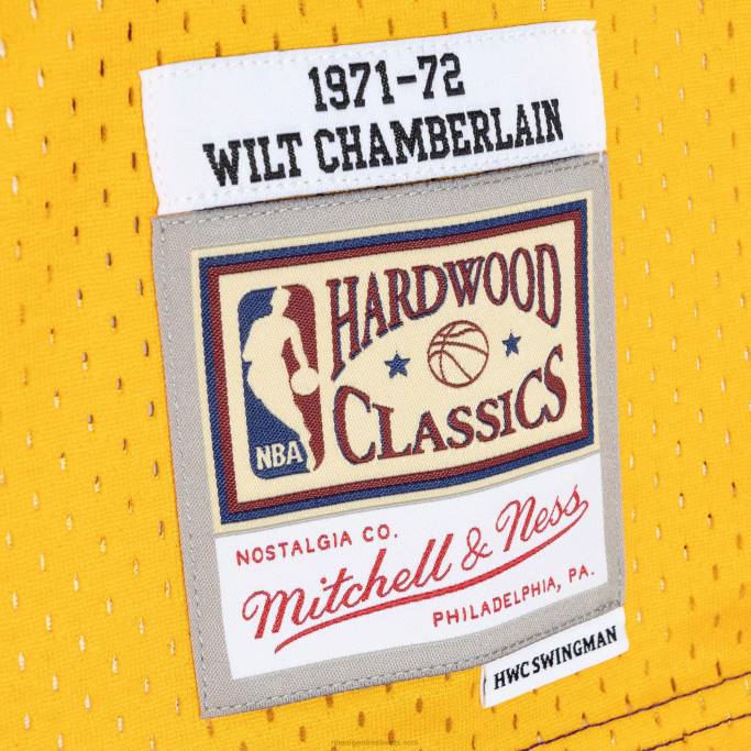 NBA 0F6D4704 Los angeles lakers wilt chamberlain púrpura/dorado hardwood classics 1971-72 split swingman jersey