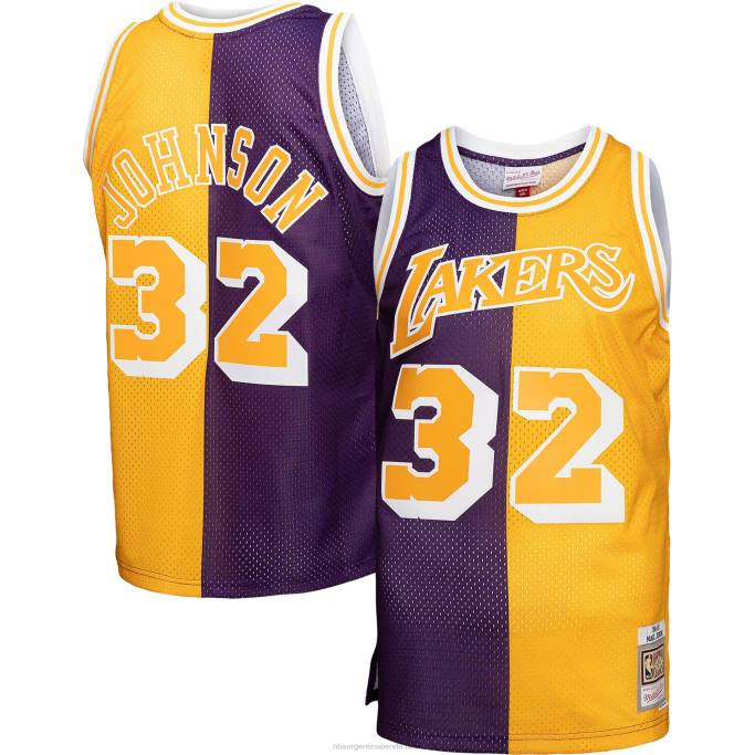 NBA 0F6D4758 Los angeles lakers púrpura/dorado big & tall hardwood classics 1984-85 split swingman jersey