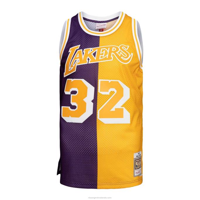 NBA 0F6D4758 Los angeles lakers púrpura/dorado big & tall hardwood classics 1984-85 split swingman jersey