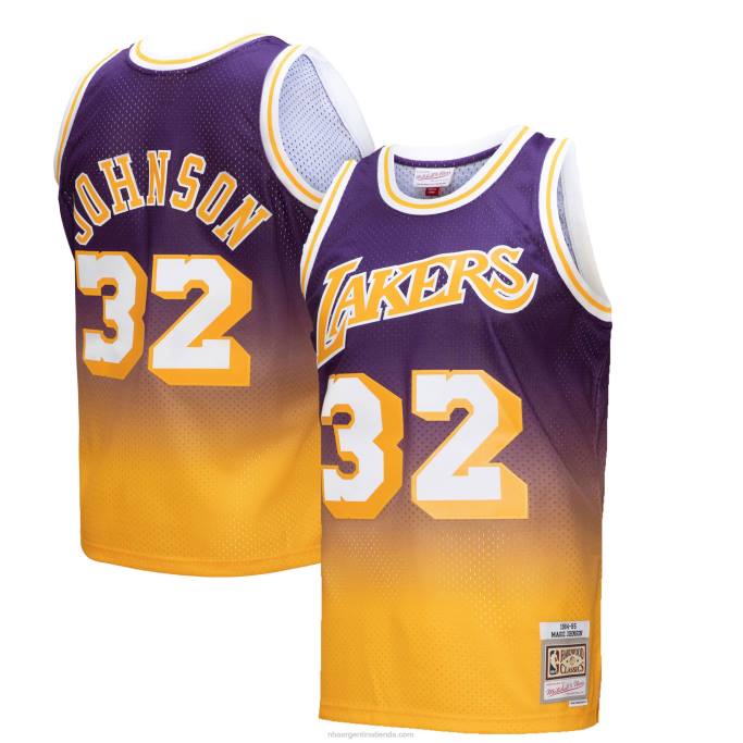 NBA 0F6D525 los angeles lakers magic johnson gold/purple hardwood classics fadeaway swingman player jersey