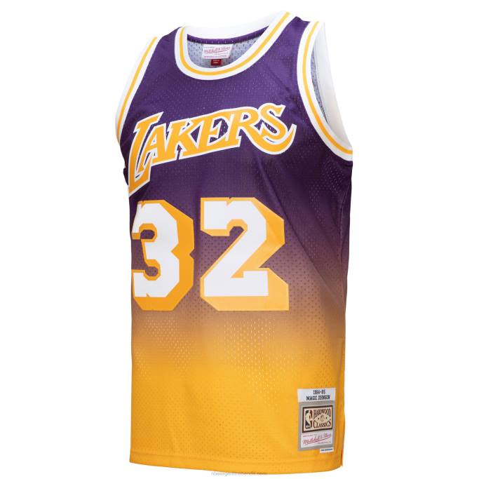 NBA 0F6D525 los angeles lakers magic johnson gold/purple hardwood classics fadeaway swingman player jersey