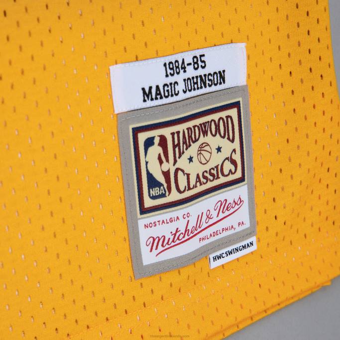 NBA 0F6D525 los angeles lakers magic johnson gold/purple hardwood classics fadeaway swingman player jersey