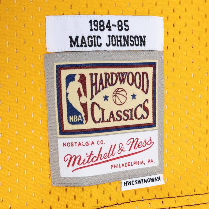 NBA 0F6D6349 camiseta los angeles lakers magic johnson morado/dorado hardwood classics 1984-85 split swingman
