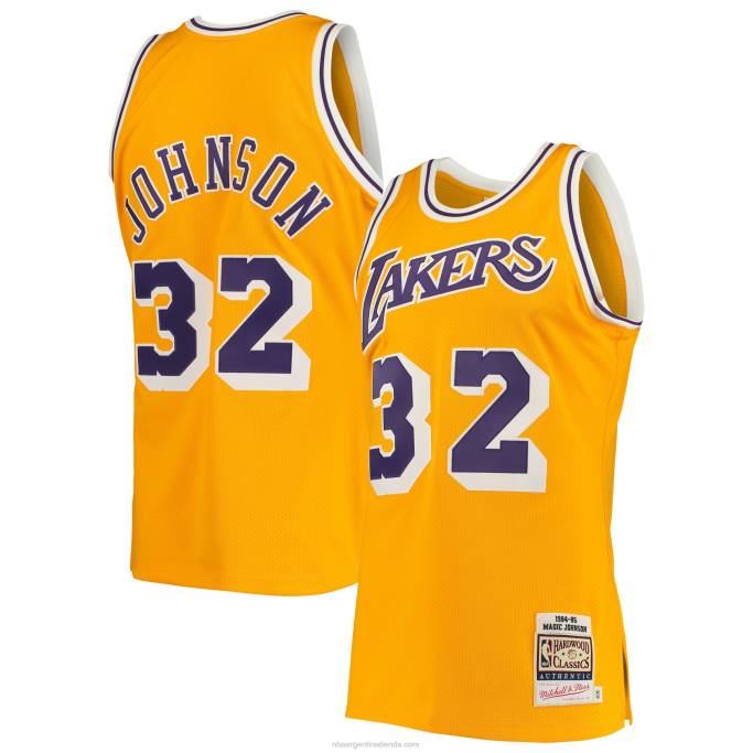 NBA 0F6D641 los angeles lakers magic johnson mitchell & ness gold hardwood classics jersey auténtico