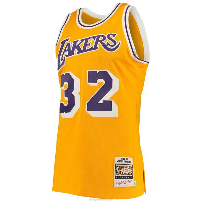 NBA 0F6D641 los angeles lakers magic johnson mitchell & ness gold hardwood classics jersey auténtico
