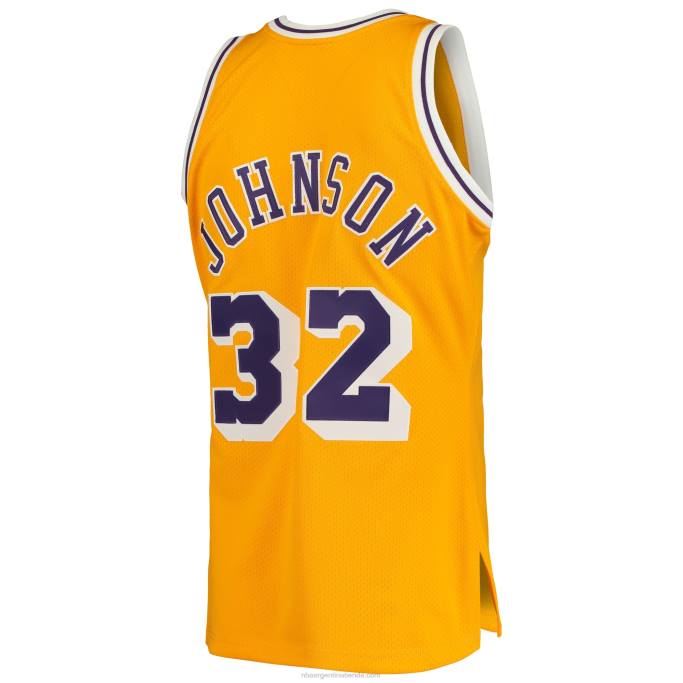 NBA 0F6D641 los angeles lakers magic johnson mitchell & ness gold hardwood classics jersey auténtico