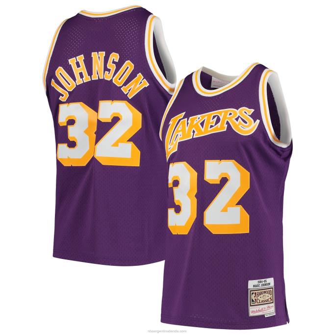 NBA 0F6D6444 los angeles lakers magic johnson purple 1984-85 hardwood classics swingman player jersey