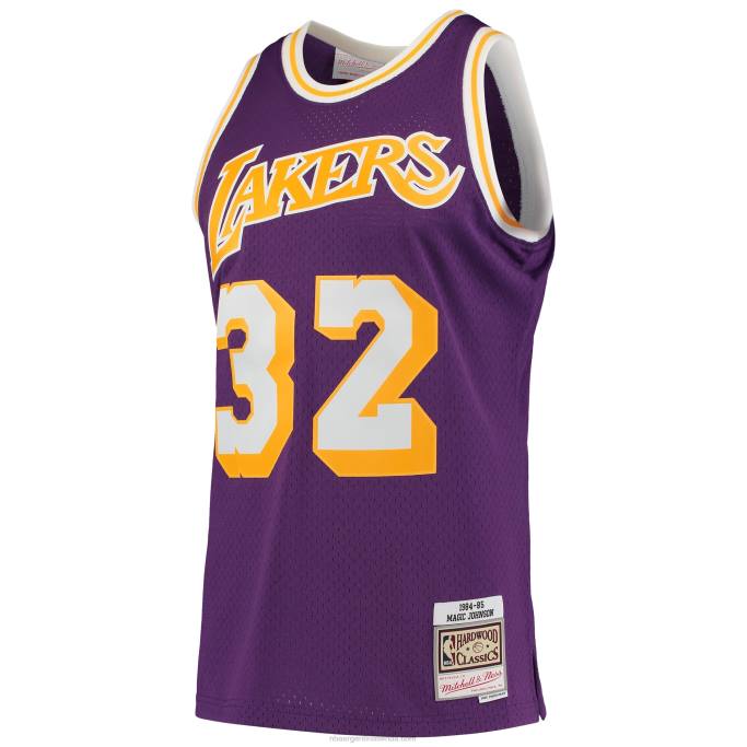NBA 0F6D6444 los angeles lakers magic johnson purple 1984-85 hardwood classics swingman player jersey