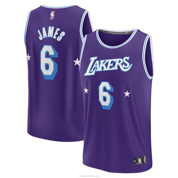 NBA 0F6D7041 los angeles lakers lebron james púrpura fast break réplica jersey
