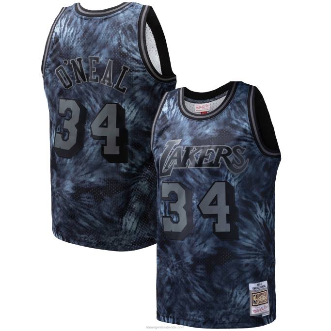 NBA 0F6D7257 los angeles lakers shaquille o'neal mitchell & ness negro hardwood classics tie-dye swingman jersey