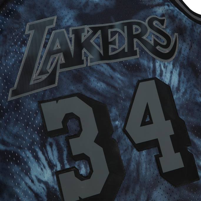 NBA 0F6D7257 los angeles lakers shaquille o'neal mitchell & ness negro hardwood classics tie-dye swingman jersey