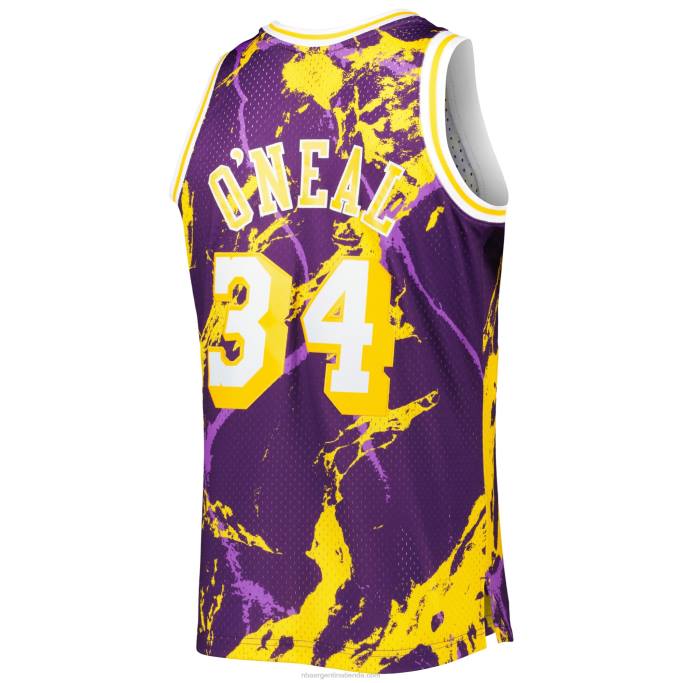 NBA 0F6D7887 los angeles lakers shaquille o'neal mitchell & ness púrpura madera dura clásicas mármol swingman jersey