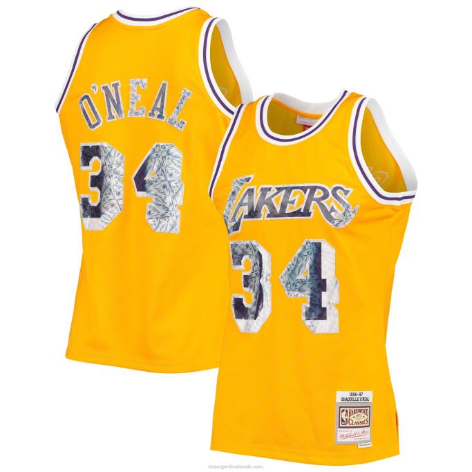 NBA 0F6D8128 los angeles lakers shaquille o'neal oro madera dura clásicos 75 aniversario diamante swingman jersey