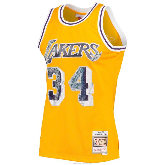 NBA 0F6D8128 los angeles lakers shaquille o'neal oro madera dura clásicos 75 aniversario diamante swingman jersey