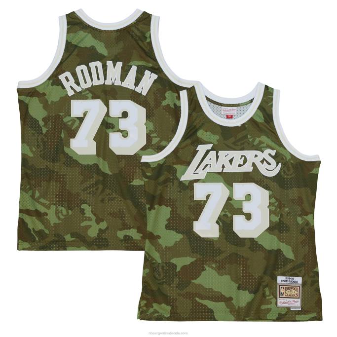 NBA 0F6D8454 los angeles lakers dennis rodman mitchell & ness camo hardwood classics ghost green swingman jersey