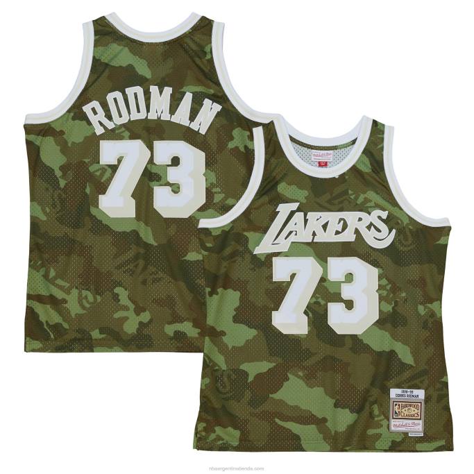 NBA 0F6D8454 los angeles lakers dennis rodman mitchell & ness camo hardwood classics ghost green swingman jersey