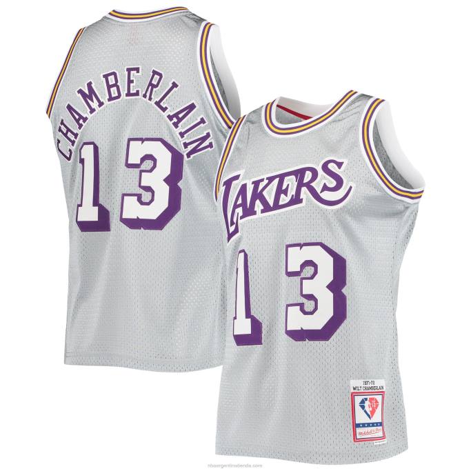 NBA 0F6D8629 los angeles lakers wilt chamberlain plata 75 aniversario 1971-72 hardwood swingman jersey