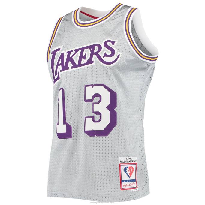 NBA 0F6D8629 los angeles lakers wilt chamberlain plata 75 aniversario 1971-72 hardwood swingman jersey