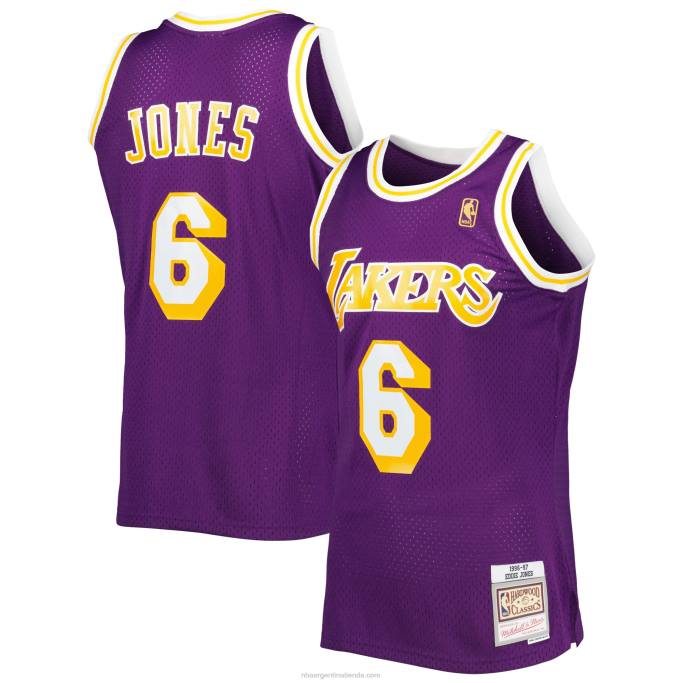 NBA 0F6D8714 los angeles lakers eddie jones mitchell & ness púrpura hardwood classics swingman jersey