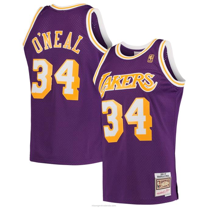 NBA 0F6D897 los angeles lakers shaquille o'neal mitchell & ness púrpura hardwood classics swingman jersey