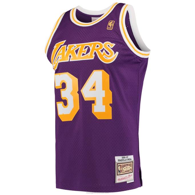 NBA 0F6D897 los angeles lakers shaquille o'neal mitchell & ness púrpura hardwood classics swingman jersey